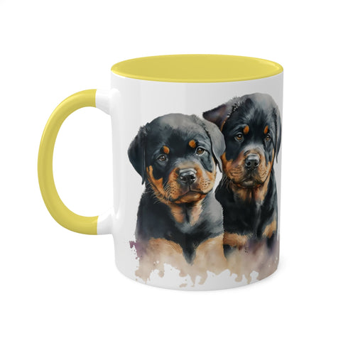 Rottweiler Pupies - Color Accent Mugs, 11oz 11oz Yellow